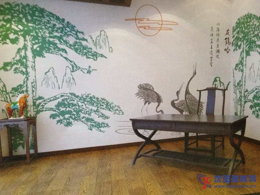 沈陽(yáng)碧然硅藻泥背景墻效果圖古風(fēng)字畫4